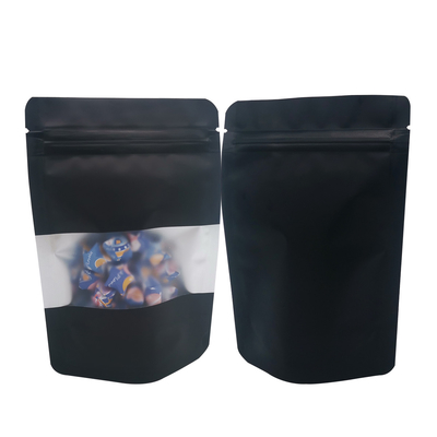 satın al Gizemli Siyah Mat Kokusuz Dik Ziplock Mylar Torbaları Şekerleme Yiyecek Atıştırmalıkları için Pencereli Depolama Paketi online manufacture