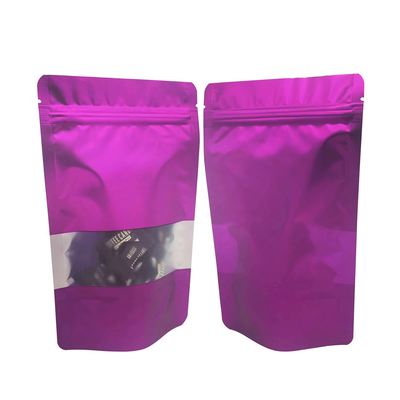 satın al Sıcaklık mühürü yeniden kilitlenebilir Sabit Mor Renkli Metallik Mylar Yukarı Dik Ziplock Çantaları Gıda Depolaması için Açık Ön Pencere online manufacture