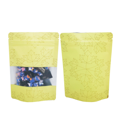 satın al Sarı Ağaç Yaprağı Tasarım Foliya Kaplı Kokusuz Yukarı Sıra Zipper Pocket Bags Mat Clear Window Food Packaging online manufacture