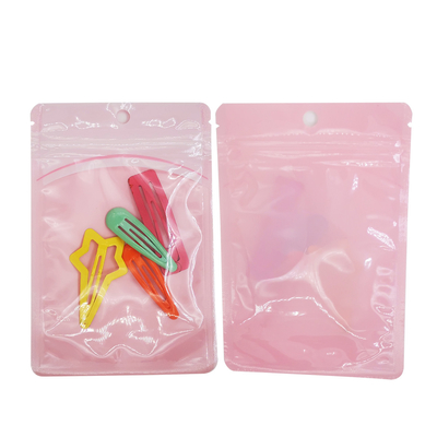satın al Özel Baskılı Pembe Renkli Tek Yan Açık Cüzdanlı Plastik Çantalar Şeker, Kurabiyeler, Aksesuarlar İçin Asılı Delikli Fermuarlı Plastik Çantalar online manufacture