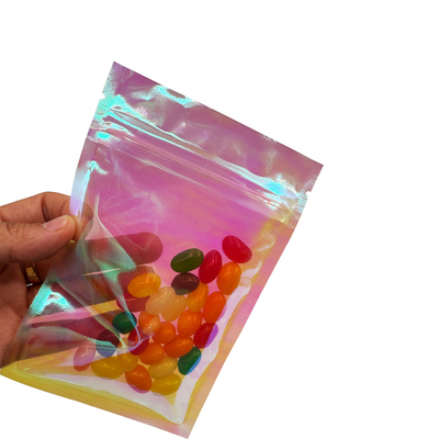 satın al Özel Pembe Gökkuşağı Rengi Holografik Düz Fermuar Çantası 3 Taraflı Gıda, Aksesuarlar, Kozmetik Paketleme için Kapalı Çantalar online manufacture