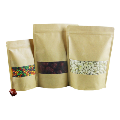 satın al Çay, Kahve Tanesi, Gıda Paketleri için Pencereli Su geçirmez Plastik Laminat Yeniden Kapanabilir Ziplock Kahverengi Kraft Torbaları online manufacture