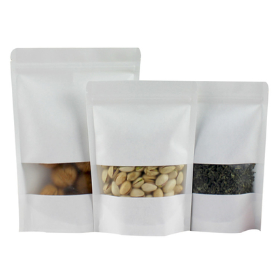 satın al Biyolojik olarak ayrıştırılabilir PLA Beyaz Kağıt Ayağa Çantalar Yeniden Kapanabilir Fermuar Çantaları 16 oz online manufacture