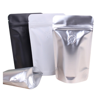 satın al 8 oz 0.5 lb Alüminyum Beyaz Siyah Kahve Torbaları Gazı Çıkarma Valfi Yeniden Kapanabilir Fermuar Kilitli online manufacture