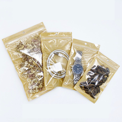 satın al 9x15cm Sıcaklık Dükkanı Kokusuz Plastik Açık Ön Kahverengi Kraft Kağıt Düz Fermuar Çantaları Asılı Delikli Gıda Paketleri online manufacture
