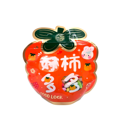 Persimmon Şekli Turuncu Renk Ekolojik Dost Stand Up Pockets Zipper Top Bags With Clear Window For Food