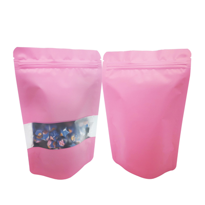 Sıcaklık Kapalı Yeniden Kapanabilir Katı Pembe Renkli Folyo Liner Mylar Stand Up Zipper Pocket Bags with Window for Packaging Food