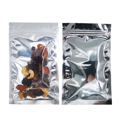 Hava geçirmez ısı mühürü Alüminyum duruşlu poşet, fermuar kilitli ve yırtıcı çentikleri olan gıda depolaması için Mylar folyo