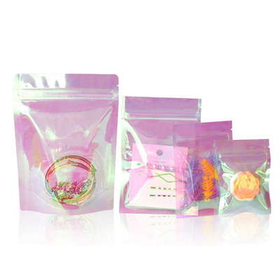 13x18x3cm Lazer Hologram Gökkuşağı Pembe Çantalar Şeker, Mücevher, Aksesuarlar Paketlemesi için Fermuarlı Çantalar